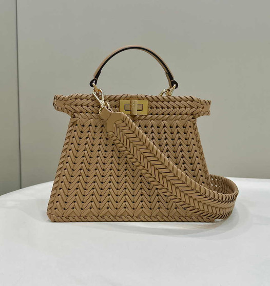 Fendi 8BN327 Peekaboo ISeeU Petite Small Bag Brown Camellia leather