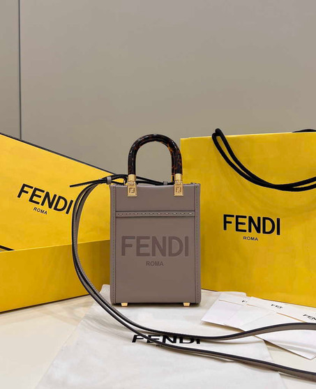 Fendi Mini Sunshine Shopper gray leather mini-bag 8BS051