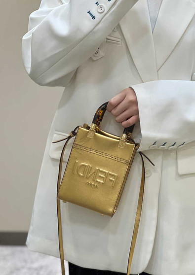 Fendi Mini Sunshine Shopper Gold leather mini-bag 8BS051