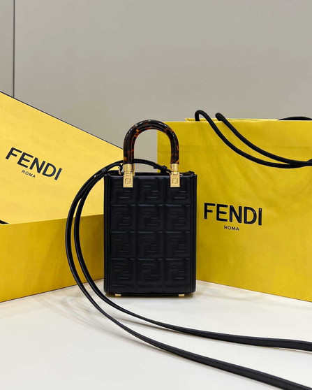 Fendi Mini Sunshine Shopper 8BS051 Black leather mini-bag with FF motif