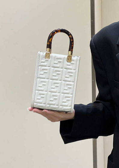 Fendi Mini Sunshine Shopper 8BS051 white leather mini-bag with FF motif