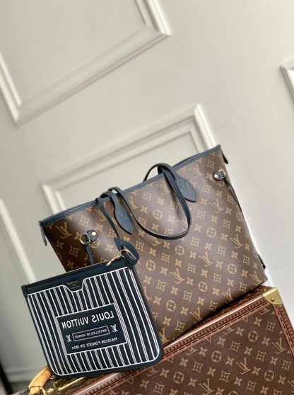 Louis Vuitton Neverfull Inside Out MM Bag, M14994 Monogram Navy Coated canvas