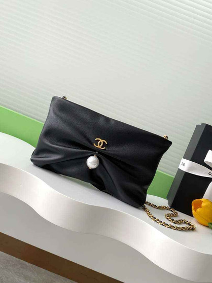 CHANEL Black Metallic Quilted Chain Clutch - AP4613 - Default Title - View 1