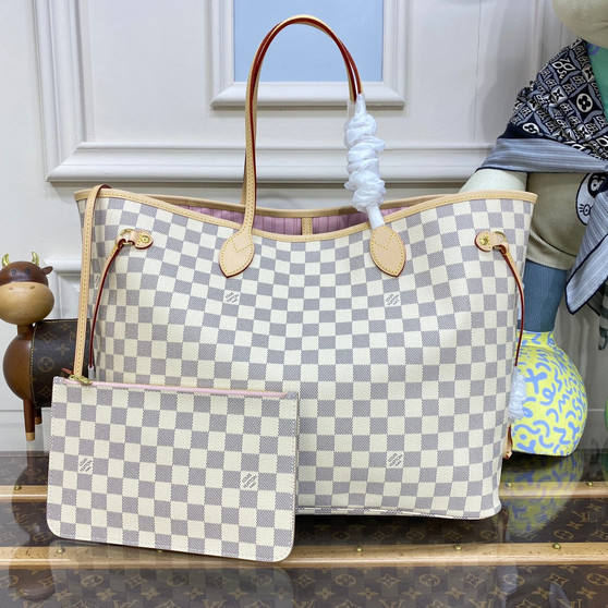 Louis Vuitton Neverfull GM Bag N41604 Damier Azur Canvas Pink