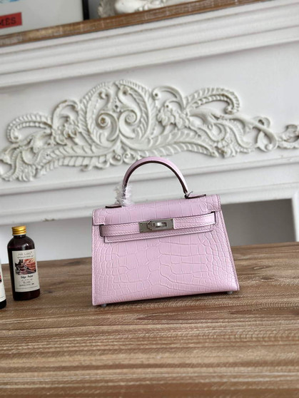 Hermes Kelly Bag 19cm Calfskin Light Purple Silver