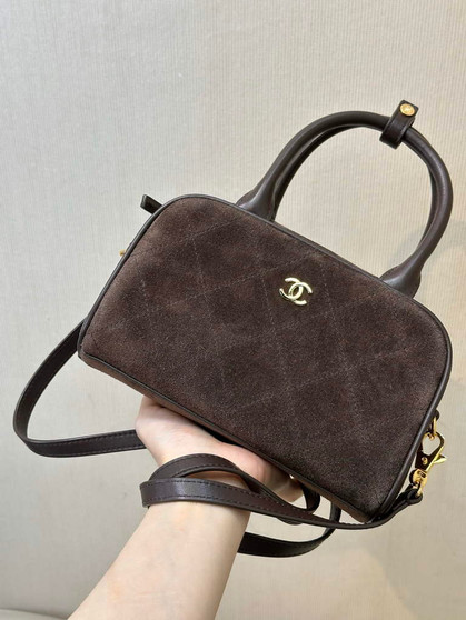 Chanel Clutch with Leather Strap, AP5528 Suede Calfskin Brown