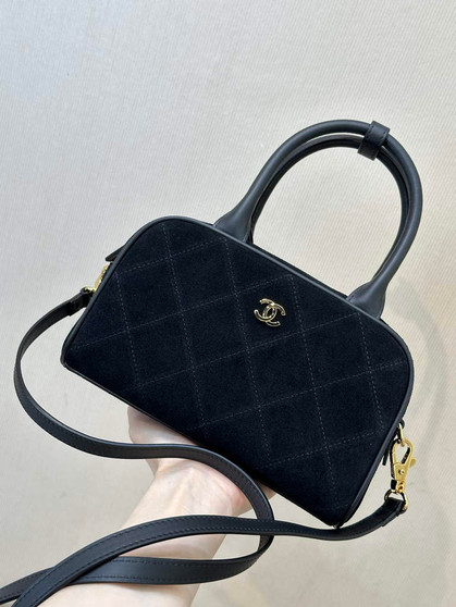 Chanel Clutch with Leather Strap, AP5528 Suede Calfskin Black