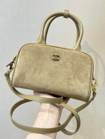 Chanel Clutch with Leather Strap, AP5528 Suede Calfskin Apricot