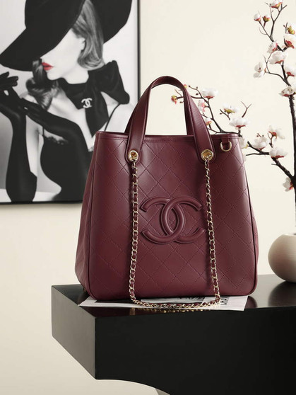 Chanel Small Shopping Bag, AS6200 Calfskin  Burgundy