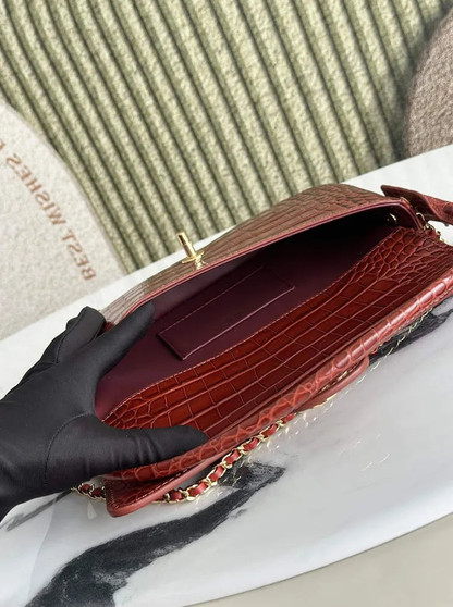 Chanel Flap Bag with Top Handle, AS6425 Crocodile Red