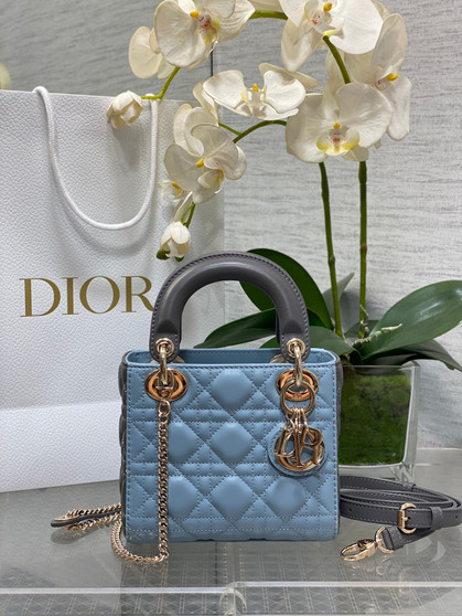 Mini Lady Dior Bag M0505 Blue Gray Cannage Lambskin