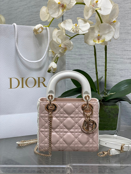 Mini Lady Dior Bag M0505 Pink White Cannage Lambskin
