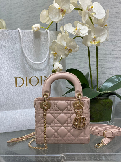 Mini Lady Dior Bag M0505 Powder Pink Cannage Lambskin