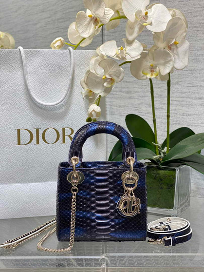 Mini Lady Dior Bag M0505 Blue Snake Leather