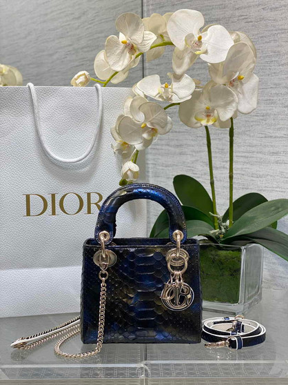 Mini Lady Dior Bag Blue Yellow Snake Leather M0505