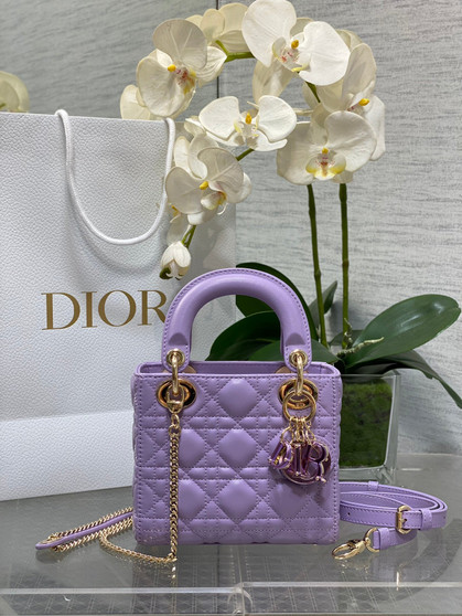 Mini Lady Dior Bag M0505 Purple Cannage Lambskin