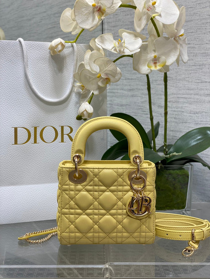 Mini Lady Dior Bag M0505 Yellow Cannage Lambskin