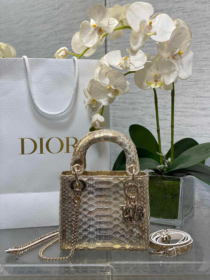 Mini Lady Dior Bag Gold Snake Leather M0505