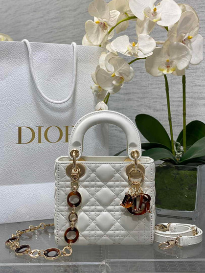Mini Lady Dior Bag White Cannage Lambskin M0505