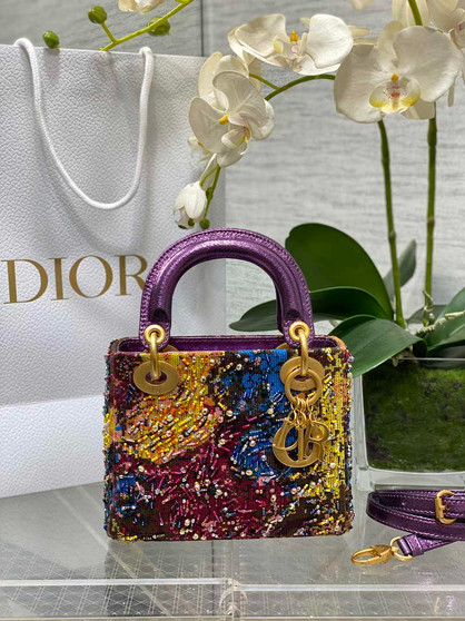 Mini Lady Dior Bag M0505 Purple Lambskin M912