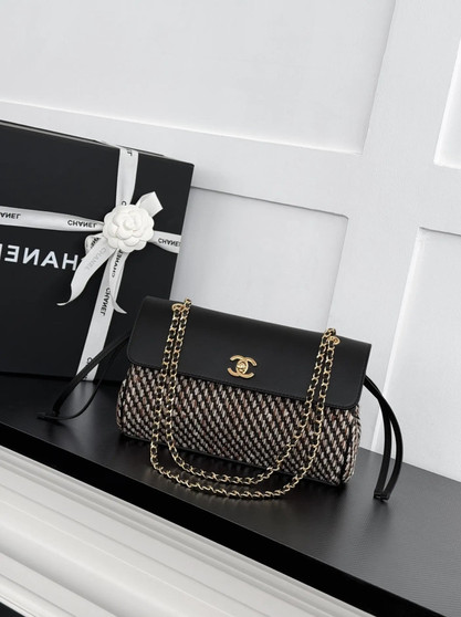 Chanel Large Flap Bag, AS6427 Calfskin Black Cotton