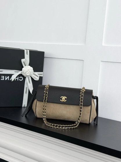 Chanel Large Flap Bag, AS6427 Suede Calfskin Black