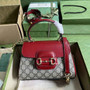 Gucci �?03848 Horsebit 1955 top handle bag Red gg leather