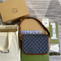 Gucci 602204 Horsebit 1955 shoulder bag blue with brown leather - Default Title - View 3