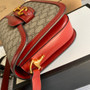 Gucci 602204 Horsebit 1955 shoulder bag Beige with red leather
