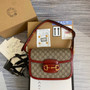 Gucci 602204 Horsebit 1955 shoulder bag Beige with red leather