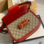 Gucci 602204 Horsebit 1955 shoulder bag Beige with red leather
