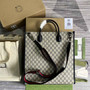 Gucci �?74155 Medium tote with Interlocking G Beige and blue GG Supreme canvas