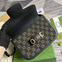 Gucci 602204 Horsebit 1955 shoulder bag Black and ivory GG denim jacquard