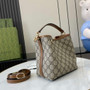 Gucci GG Emblem small bucket bag 815118 in beige and dark brown fabric