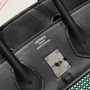 Hermès Birkin Bag 25cm Silver Hardware Black Swift Leather Green Canvas - Default Title - View 4