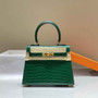 Hermes Kelly Bag 20 Green Crocodile Leather Gold Hardware H7302 - Default Title - View 2