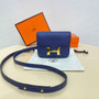 Hermes Constance Slim Wallet Navy Blue Epsom Leather Gold H082088 - Default Title - View 1