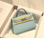 Hermes Kelly Mini II Bag 19 Epsom Light Blue with Silver Hardware - Default Title - View 4