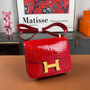 Hermes Constance Crocodile Leather Bag Red Gold H282281 - 19cm - View 1