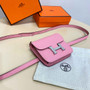 Hermes Constance Slim Wallet Pink Epsom Leather Silver H082091 - Default Title - View 4