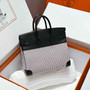 Hermès Birkin Bag 25cm Silver Hardware Black Swift Leather Blue Canvas - Default Title - View 2