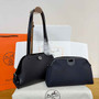 Hermes Tablier sellier Bag Black Swift calfskin and H canvas Silver hardware - Default Title - View 1