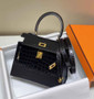 Hermes Kelly Bag 20 Black Crocodile Leather Gold Hardware H7305 - Default Title - View 1