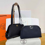 Hermes Tablier sellier Bag Black Swift calfskin and H canvas Gold hardware - Default Title - View 1