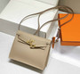 Hermès Kelly Danse II apricot gray Evercolor leather with gold - Default Title - View 1