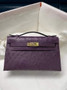 Hermès Kelly Pochette, Kelly Cuts Ostrich Leather - Color 1 - View 8