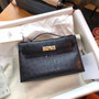 Hermès Kelly Pochette, Kelly Cuts Ostrich Leather - Color 1 - View 13