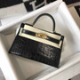 Hermes Kelly Mini II Bag 19 Gold Hardware with Crocodile Leather Black - Default Title - View 4
