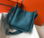 Hermès Evelyne III 29 Taurillon Clemence Shoulder Bag Blue Green Silver - Default Title - View 1