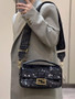 Fendi 8BR600 Baguette Black sequin and leather bag